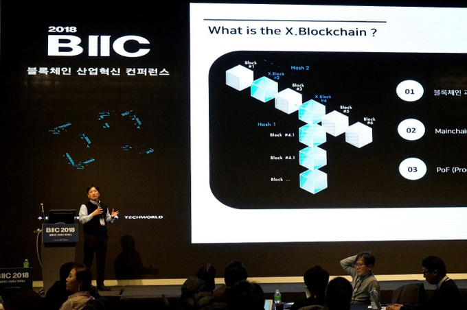 엑스블록시스템즈의 권용석 CTO가 전자문서 플랫폼 _엑스블록체인_을 발표하고 있는 모습. Photo @ 엑스블록시스템즈