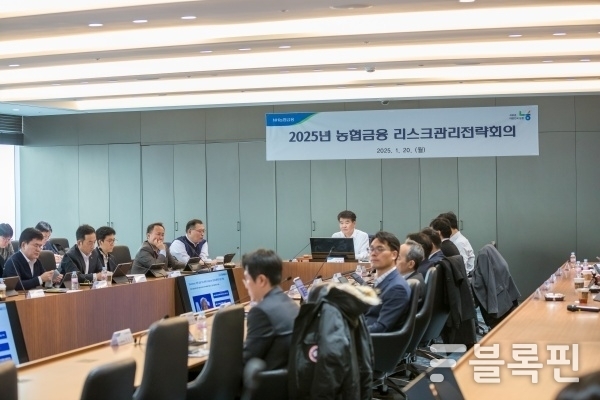 20일 열린 '2025년 NH농협금융 리스크관리 전략회의'에서 양재영 리스크관리부문장이 발언하고 있다. 사진ㅣNH농협금융지주