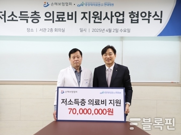 왼쪽부터 김부섭 중앙대의료원 교육협력 현대병원 병원장, 이병래 손해보험협회 회장. 사진ㅣ손해보험협회