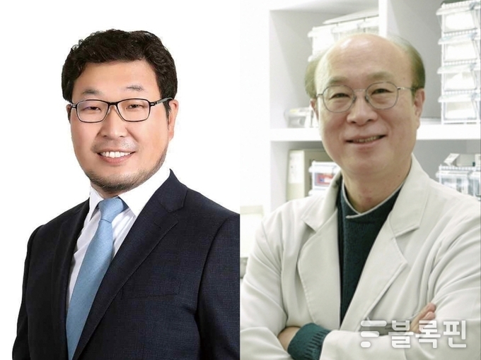 송종윤 서울특별시 강서구치과의사회 회장(왼쪽)과 이화준 전주고은이치과의원 원장(오른쪽). 사진ㅣ동화약품