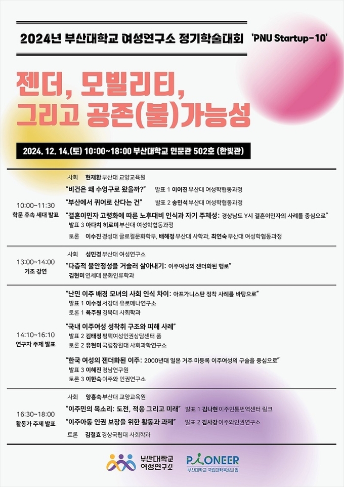 부산대 여성연구소 정기학술대회 포스터. 이미지ㅣ부산대학교 