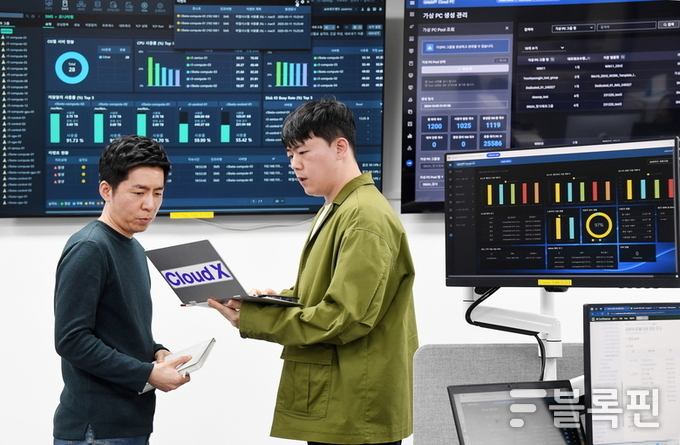 서울 송파구에 위치한 Cloud X 통합기술지원센터에서 SK브로드밴드 직원들이 시스템을 모니터링하고 있다. 사진|SK브로드밴드
